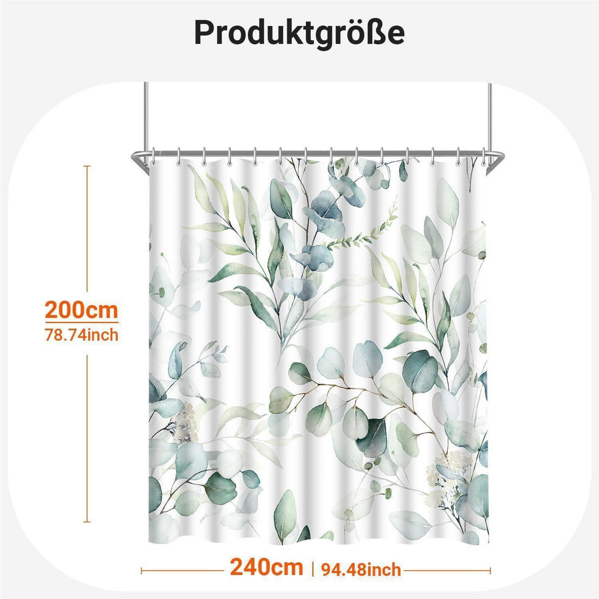 DUSCHVORHANG Blatt 240 x 200 cm Textil Wasserabweisend Waschbar - Multicolor, Textil (240/200cm)