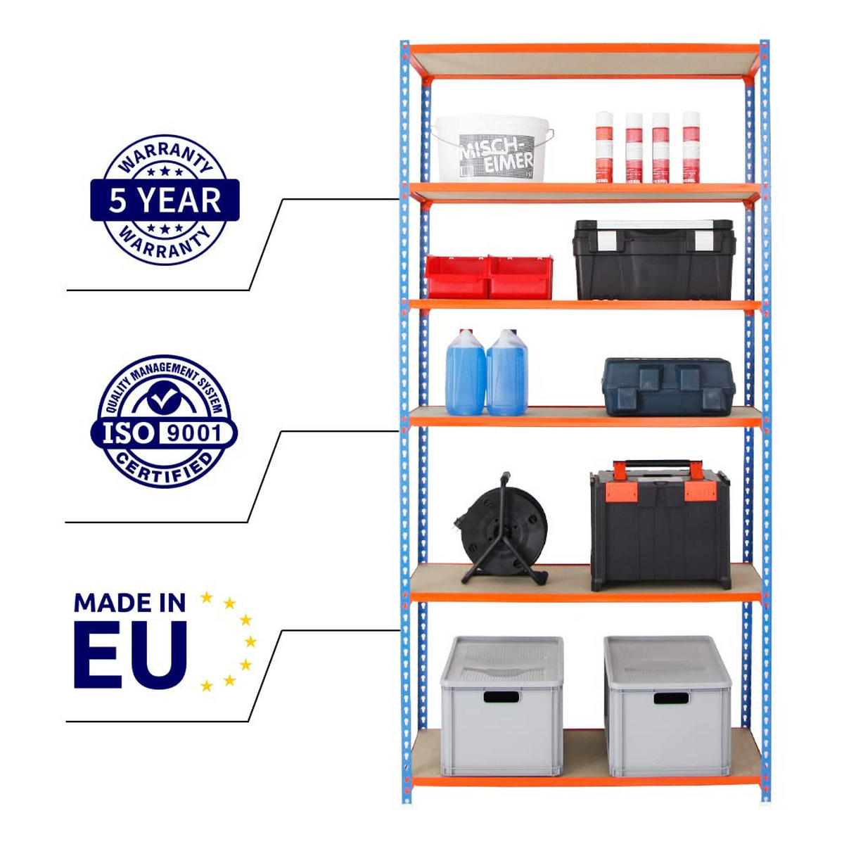 SCHWERLASTREGAL Giant Muli HxBxT 250 x 120 x 30 cm 6 Fachböden Fachlast 200 kg Blau-Orange - Gelb, Metall (120/250/30cm) - PROREGAL