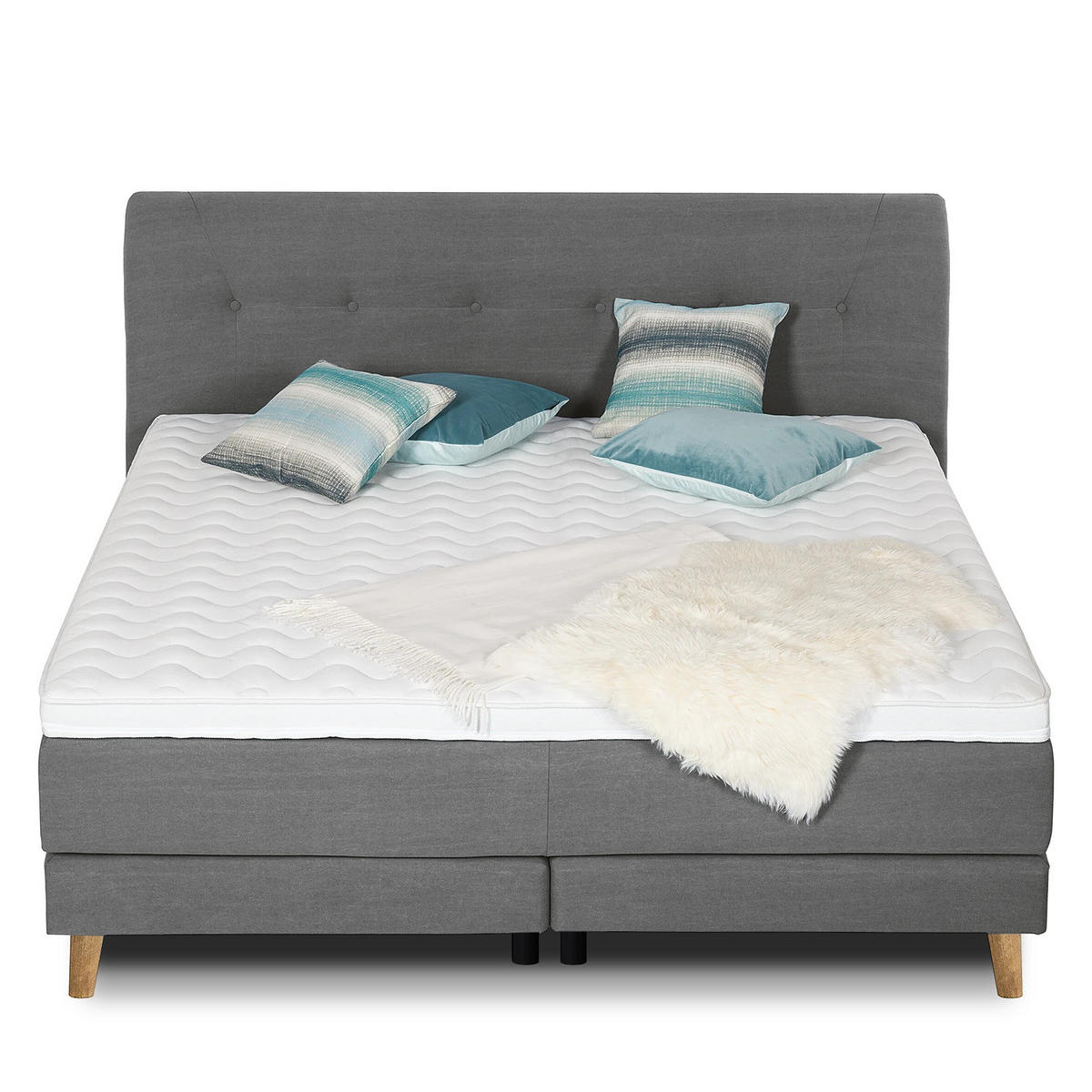 BOXSPRINGBETT - Webstoff - Anthrazit, Naturmaterialien (160/200cm) - home24