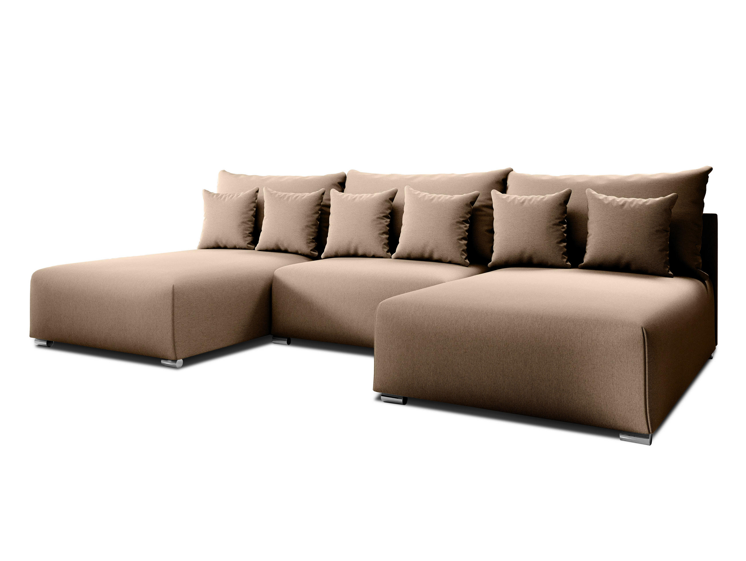 WOHNLANDSCHAFT Ederra U Beige Stoff 300/190/91 cm – großes Sofa mit Schlaffunktion - Beige/Silberfarben, Textil/Metall (300/91/190cm) - AX Living