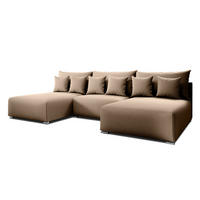 WOHNLANDSCHAFT Ederra U Beige Stoff 300/190/91 cm – großes Sofa mit Schlaffunktion - Beige/Silberfarben, Textil/Metall (300/91/190cm) - AX Living