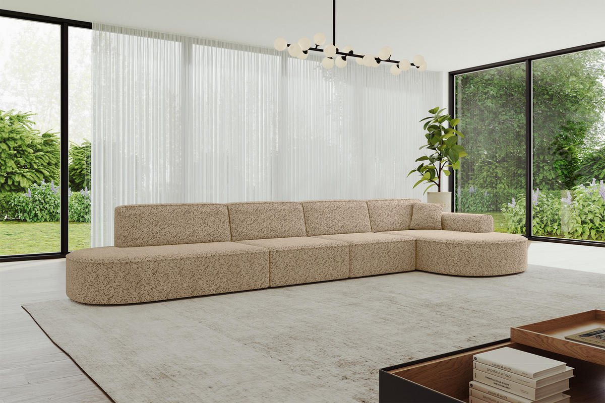 ECKSOFA Ottomane Rechts MARI-L3 - 413x171x79 cm Braun Tissu - Schwarz/Braun, Holzwerkstoff/Kunststoff (171/413cm) - ALTDECOR