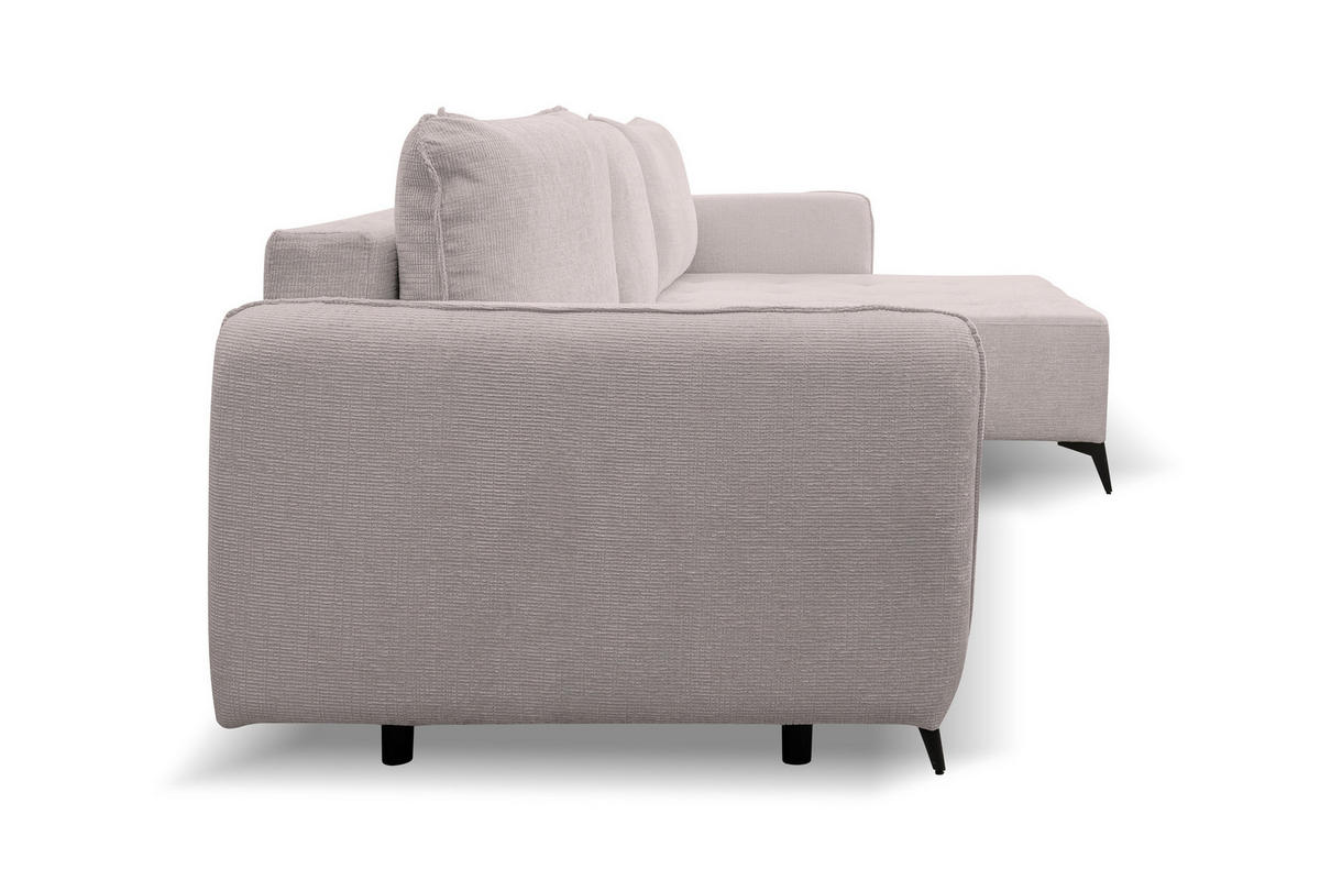 ECKSOFA Lucky in L-Form mit Schlaffunktion und Bettkasten, Farbe: Beige, Strukturstoff, Ottomane Links oder Rechts - Beige, Textil (275/160cm) - VENASI MÖBEL