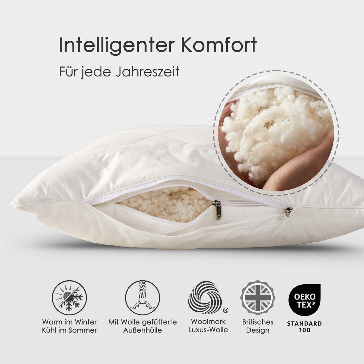 SCHURWOLLE-KISSEN 48/74 cm mittelweich - Weiß, Textil (48/74cm) - Homescapes