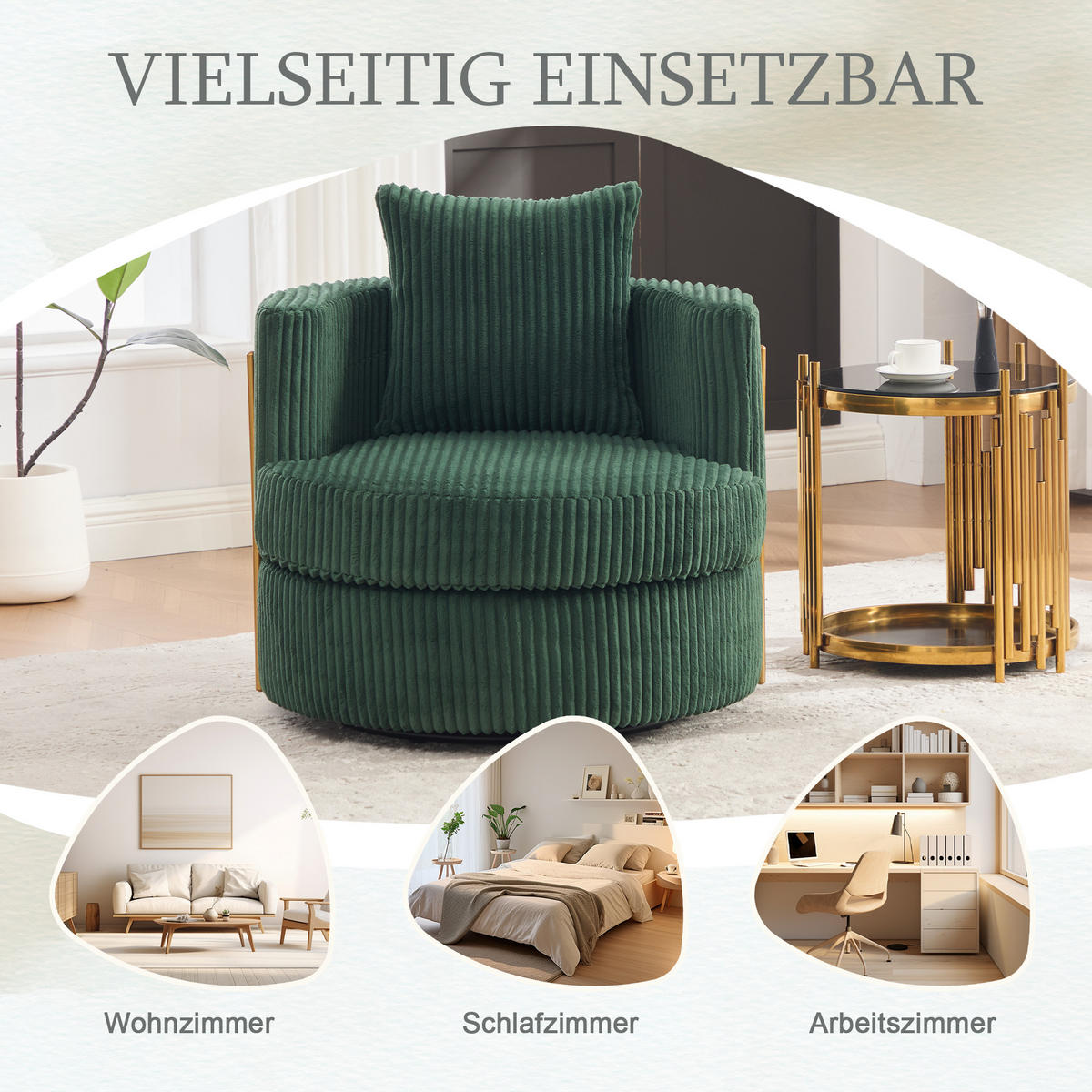 SESSEL DE-33906 360° drehbar mit Stauraum Dunkelgrün - Grün, Metall (76/78/79cm) - ComfortXL