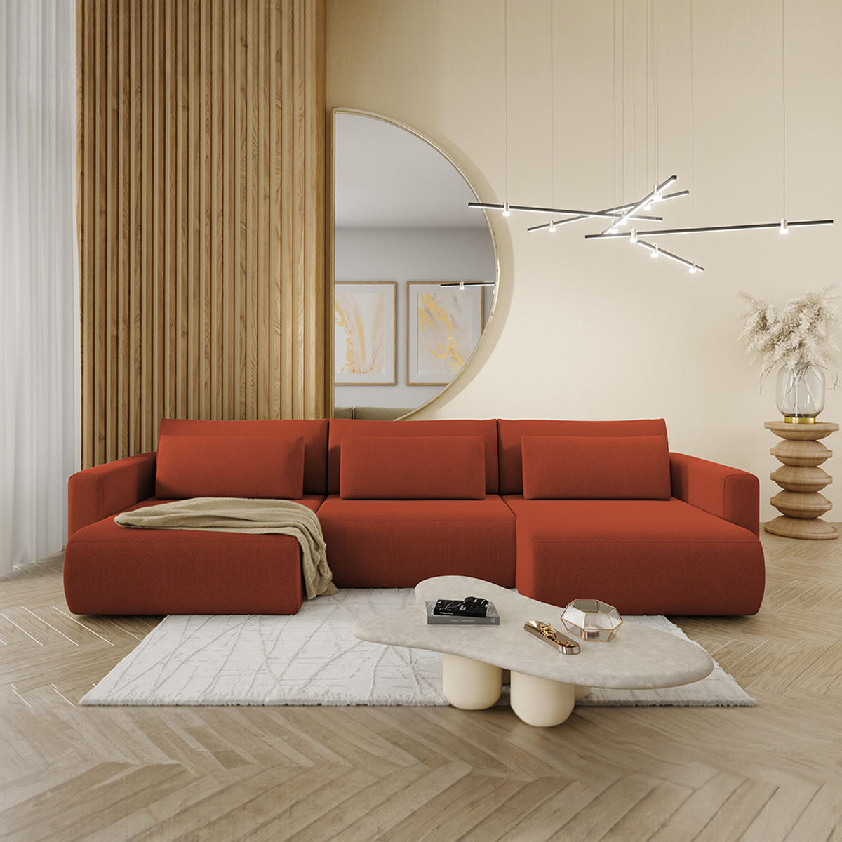 PANORAMASOFA Evy 4 Sitzplätze Orange - Orange, Holz (340/82/149cm) - Petits-meubles