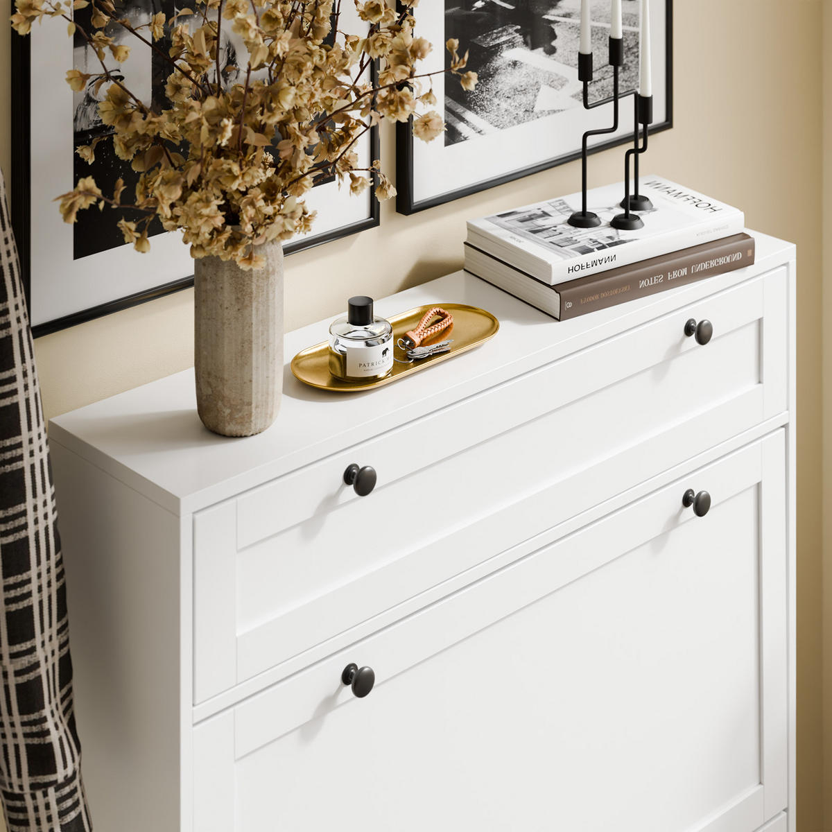 SCHUHKIPPER Schmal mit Schublade, Weiß 80x107x19 cm - Weiß, Holzwerkstoff (80/107/19cm) - SoBuy