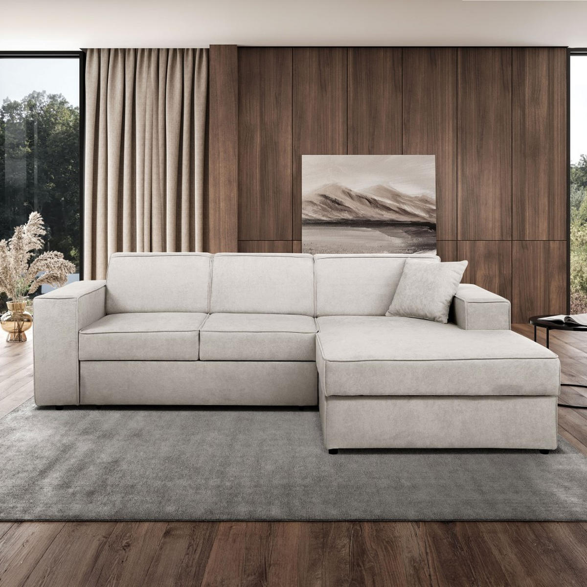 ECKSCHLAFSOFA mit Schlaffunktion Pedro L beige rechts - Beige/Schwarz, Kunststoff/Textil (267/160cm) - Beautysofa