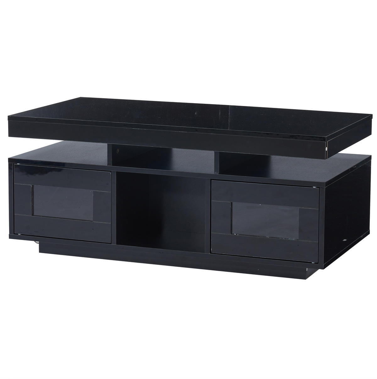 COUCHTISCH mit LED und Steckdose 100 x 50 x 43 cm Schwarz Hochglanz - Schwarz, Holzwerkstoff (100/50/43cm) - Meubliv