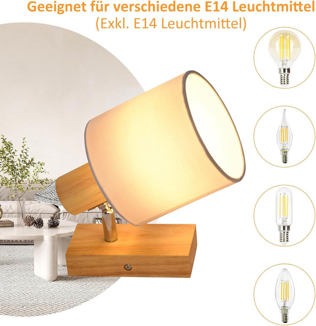 STRAHLER Geschick 1-flammig 21/13/13cm - Ecru, Holz (21/13/13cm) - ZMH