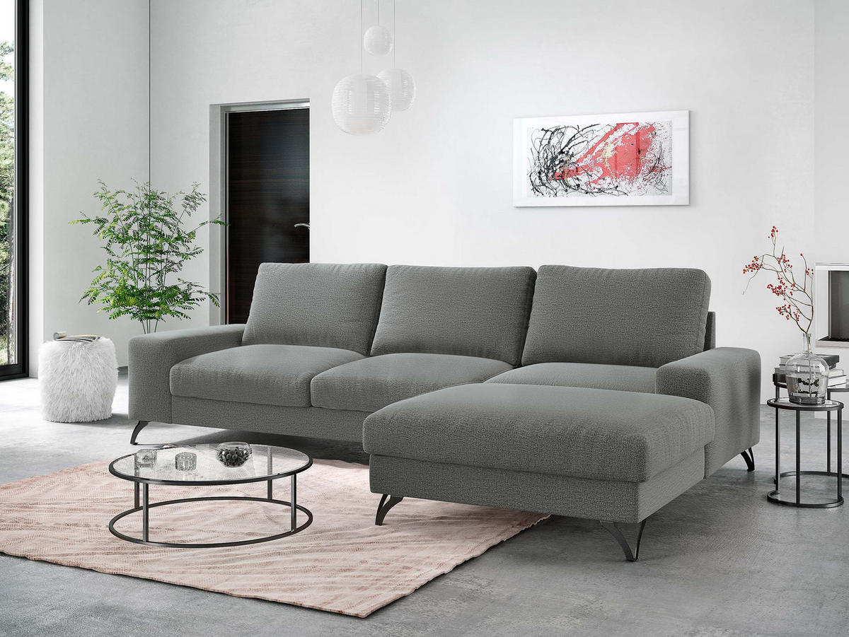 ECKSOFA Flavio, Seite: Rechts - L4+L2F+R1F - Schwarz/Grau, Holz/Textil (300/179cm) - MIRJAN24