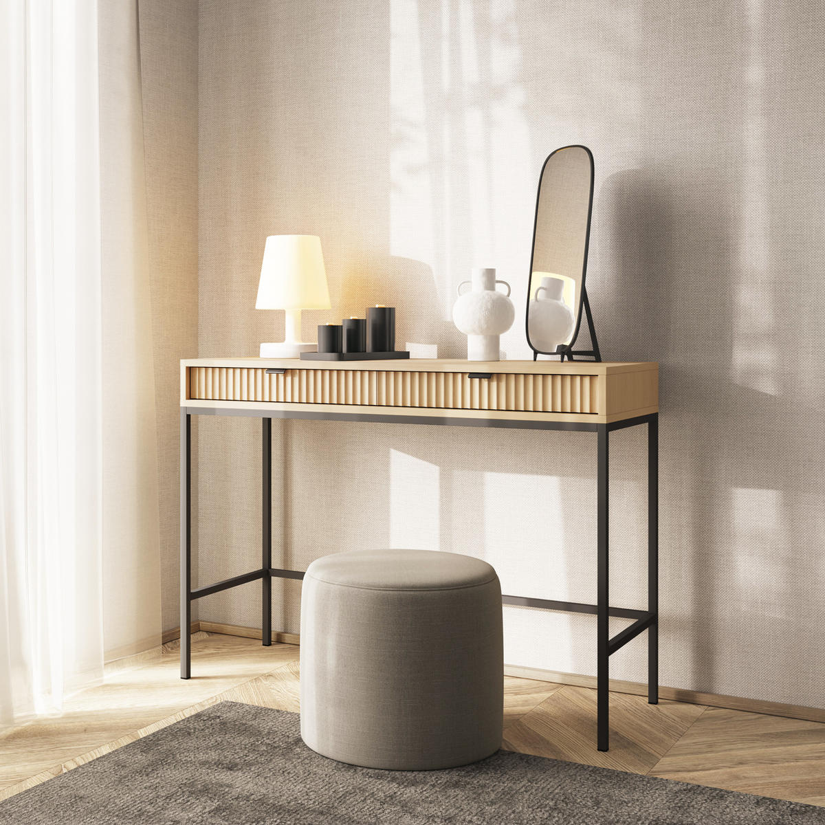 KONSOLENTISCH NANAIMO TOA1 Profilierte Fronten Eiche Vicenza Eiche Vicenza - Eiche Artisan, Holzwerkstoff (50/104/77cm) - Komodee