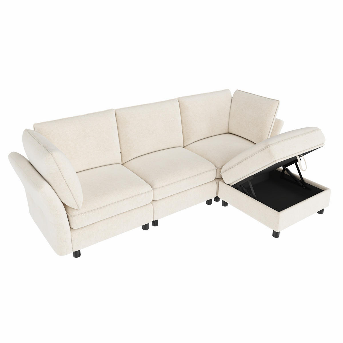 ECKSOFA 225/137/84 cm Beige mit Stauraum‑Hocker - Beige, Textil (225/137cm) - Oxeza