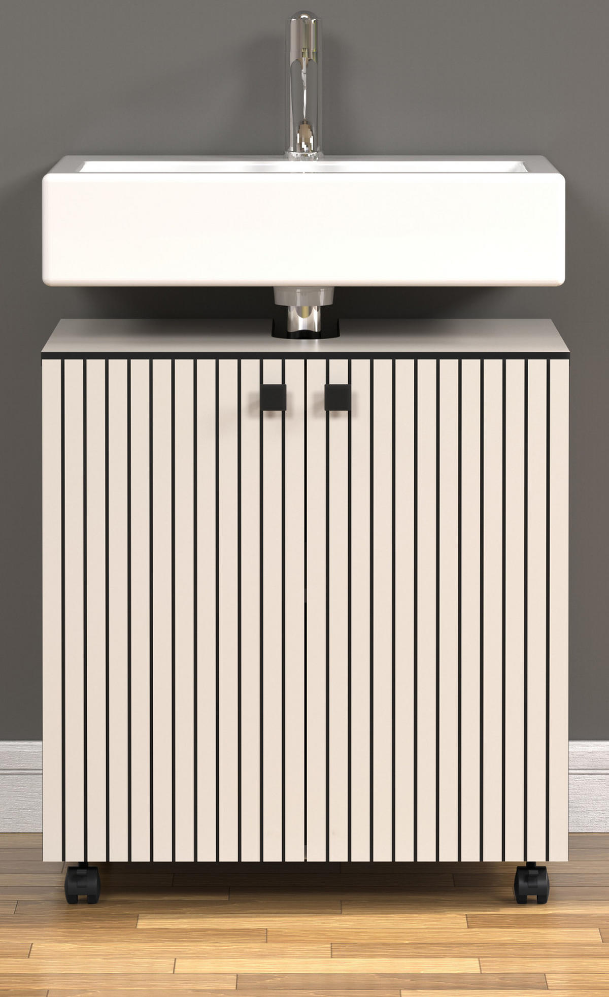 WASCHBECKENUNTERSCHRANK Kaschmir, grau 60 cm, Badschrank auf Rollen - Schwarz/Grau, Holzwerkstoff/Metall (42/64/60cm) - Top.Furn