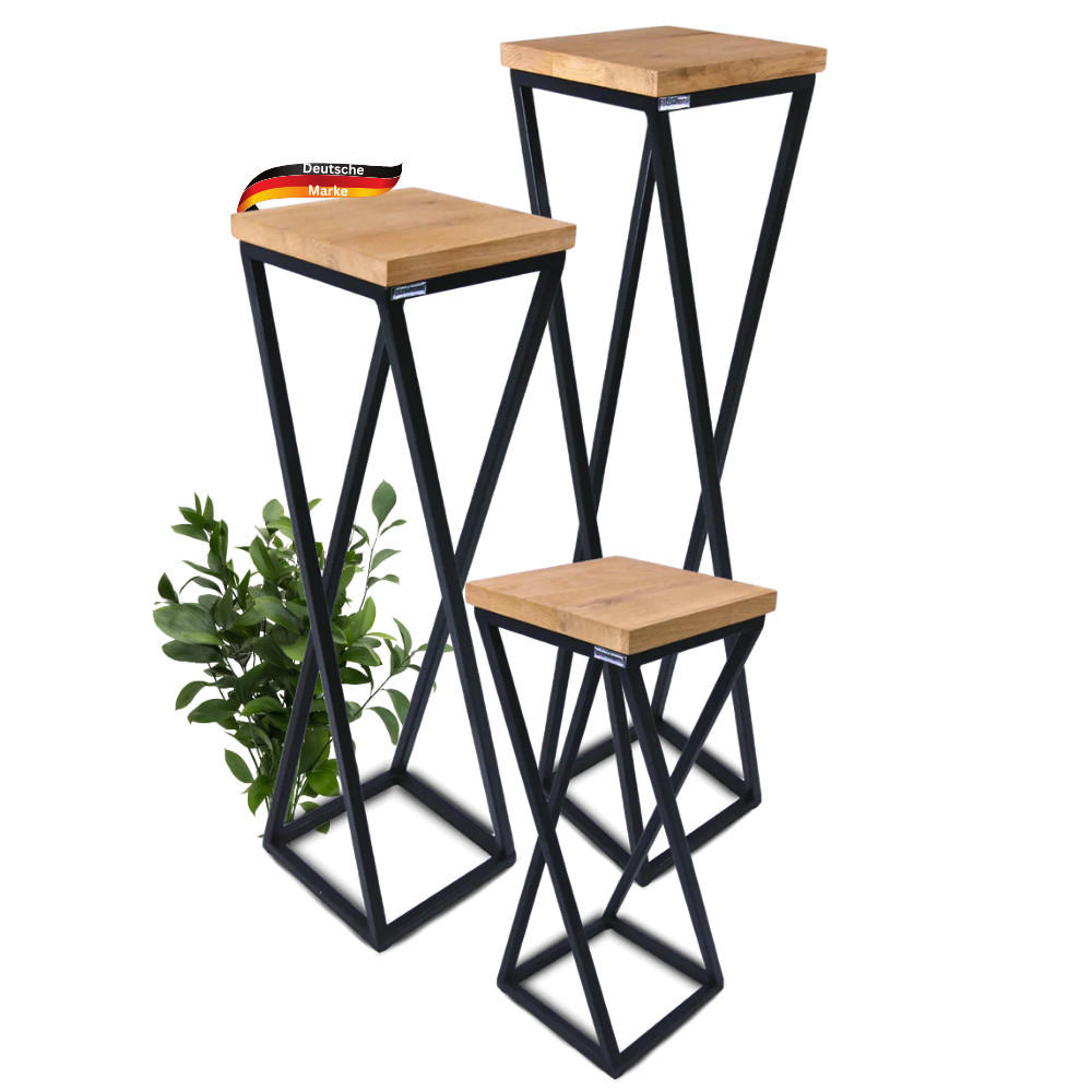 BLUMENSTÄNDER Holz Metallgestell KABRI 3er-Set Eichenholz - Braun, Holz (20/90/21cm) - DELUKE