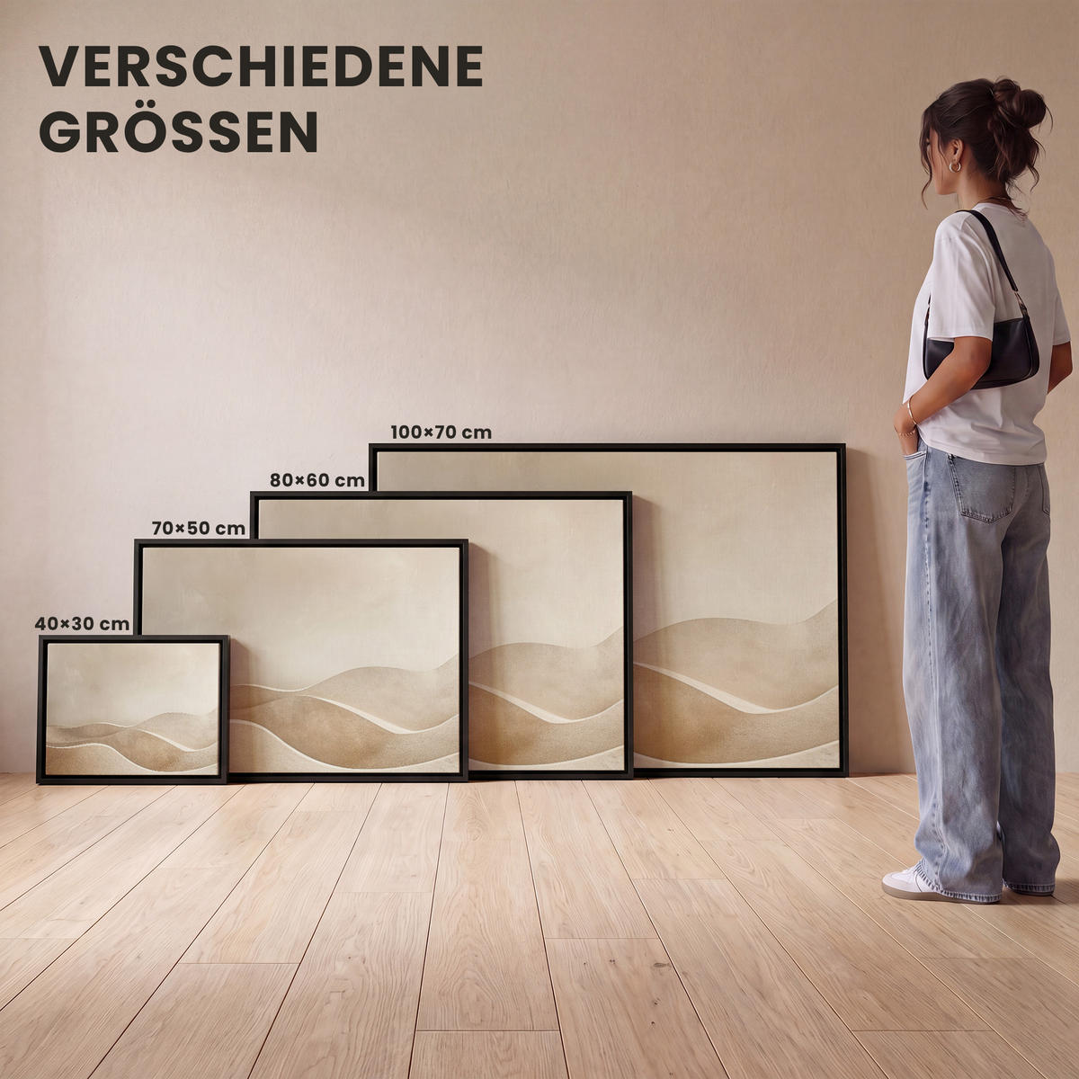 LEINWAND Bilder mit Rahmen - Beige - Natur - Abstrakt - Modern - 40x30 - Beige, Textil (40/30cm) - MuchoWow