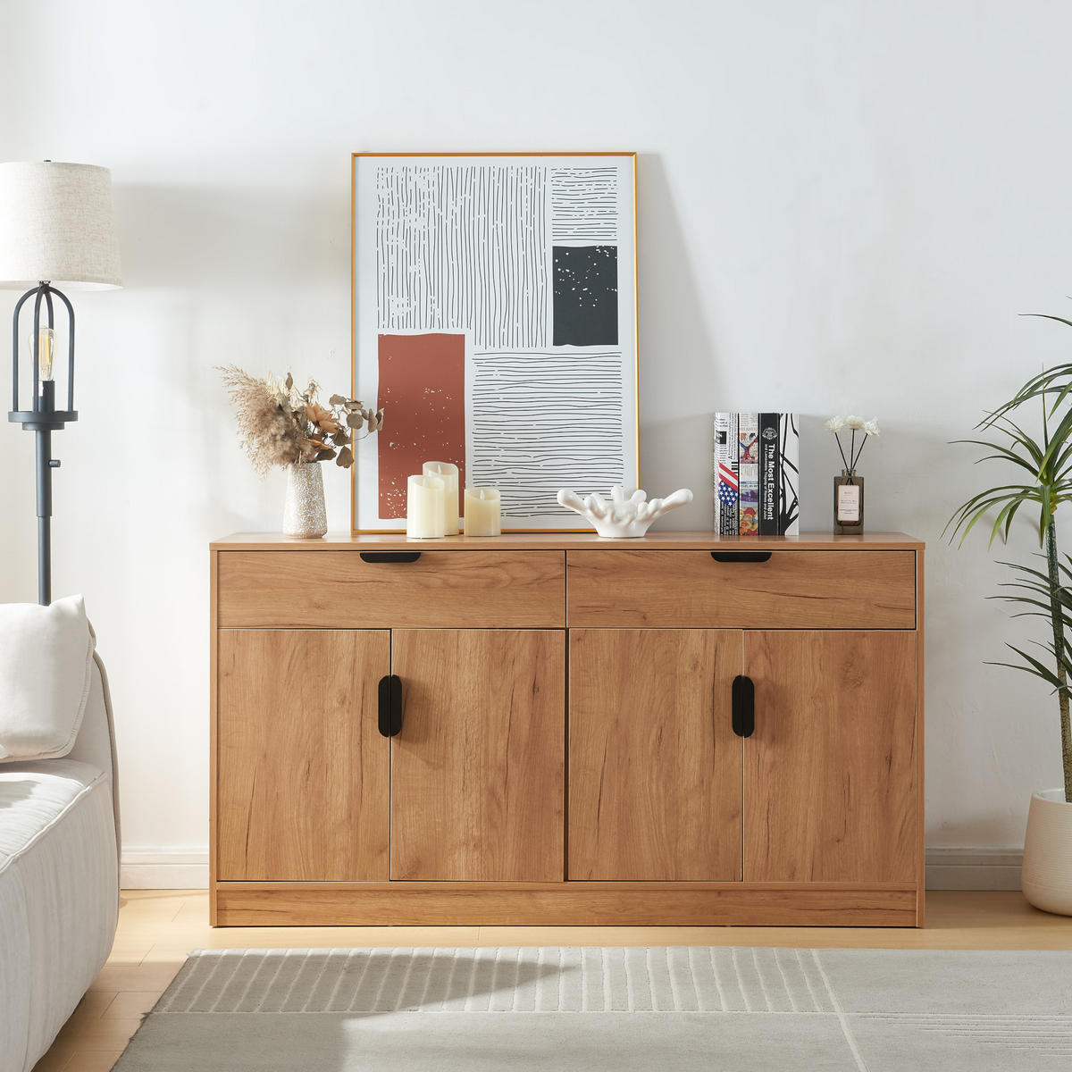 SIDEBOARD Varkaus - Eichefarben/Schwarz, Holzwerkstoff (140/75/40cm) - [en.casa]