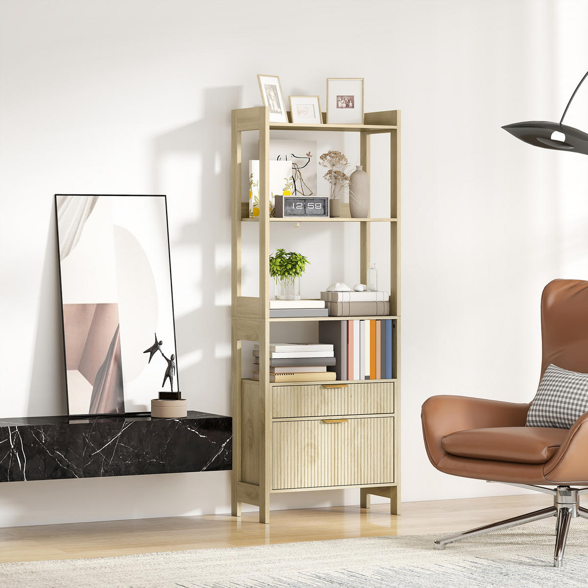 REGAL DE-15559 60/30/160 cm, 4 offene Fächer Naturholz - Naturfarben, Holzwerkstoff (60/160/30cm) - ComfortXL