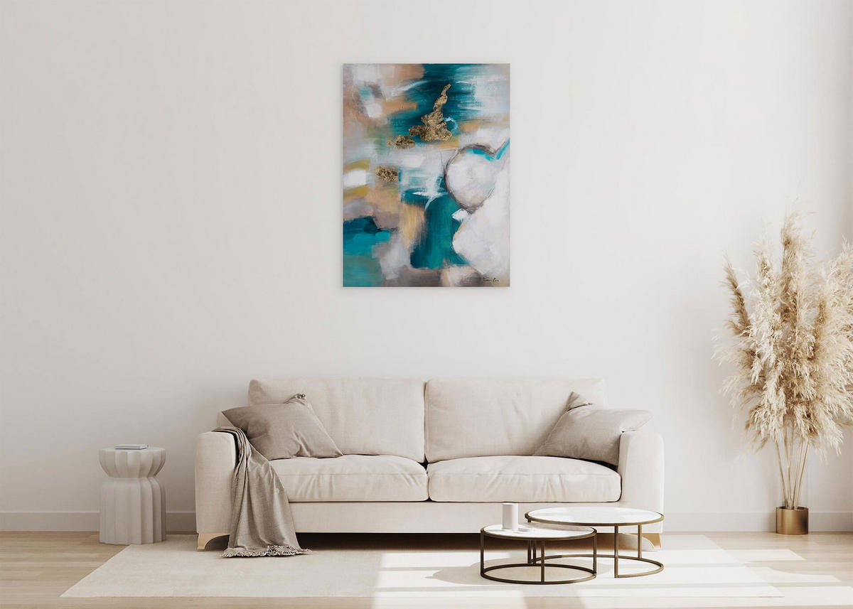 ACRYLBILD HANDGEMALT 75/100 cm - Türkis/Grau, Holz/Textil (75/100cm) - KUNSTLOFT