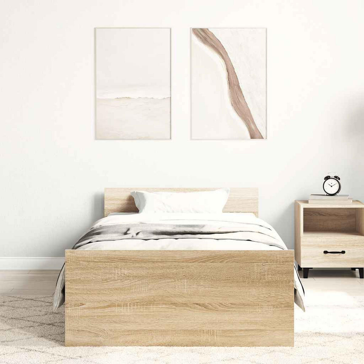 BETTGESTELL ohne Matratze Sonoma-Eiche 90x200 cm Holzwerkstoff - Braun, Holzwerkstoff - furnicato