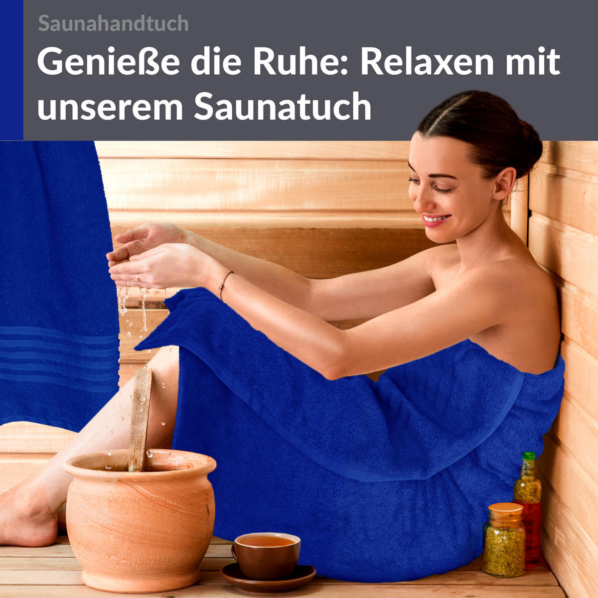 SAUNATUCH 80x200 cm 2er Set London Azur Blau - Blau, Textil (80/200cm) - Lashuma