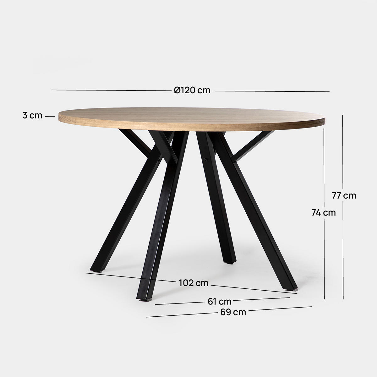 ESSTISCH Glenda Zweifarbig 120 cm x 77 cm - Multicolor, Holzwerkstoff (120/120/77cm) - Klast Home