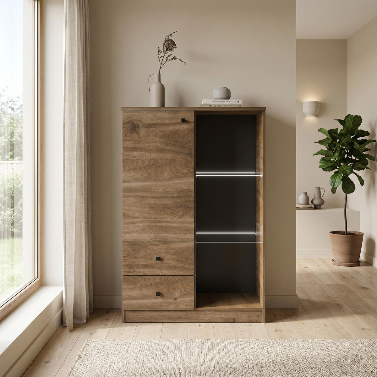 KOMMODE NESTOS 80/120/40cm mit 2 Schubladen 2 Türen Braun - Braun, Holzwerkstoff (80/120/40cm) - MASSENO