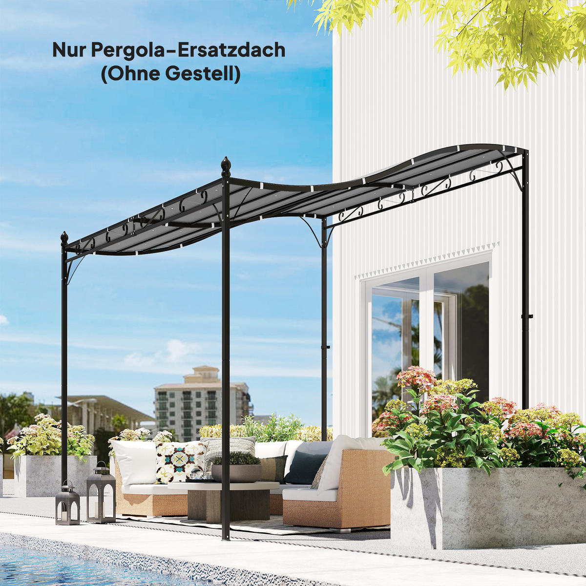 ERSATZDACH für Pergola Sonnensegel für Terrassenüberdachung Ersatz-Dachplane für 3 x 3 m Pavillon 298x293 cm Dunkelgrau - Dunkelgrau, Textil (298/1/293cm)