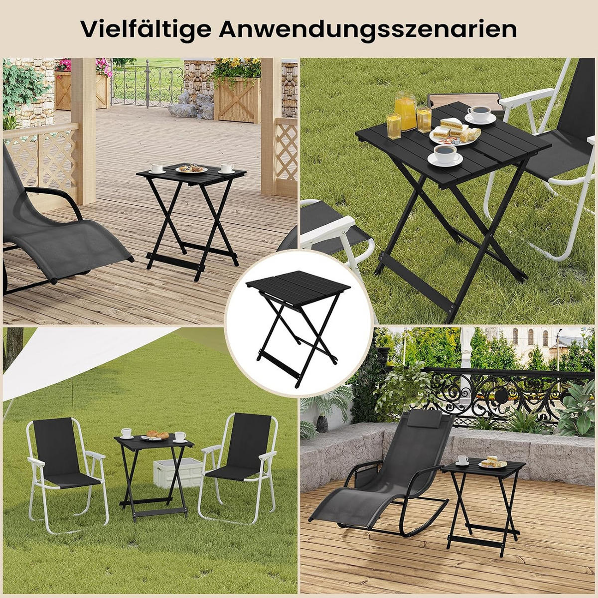 KLAPPTISCH Aluminium 50,5 x 47 x 59,5H cm Schwarz - Schwarz, Metall (47/50.5/59.5cm) - Woltu