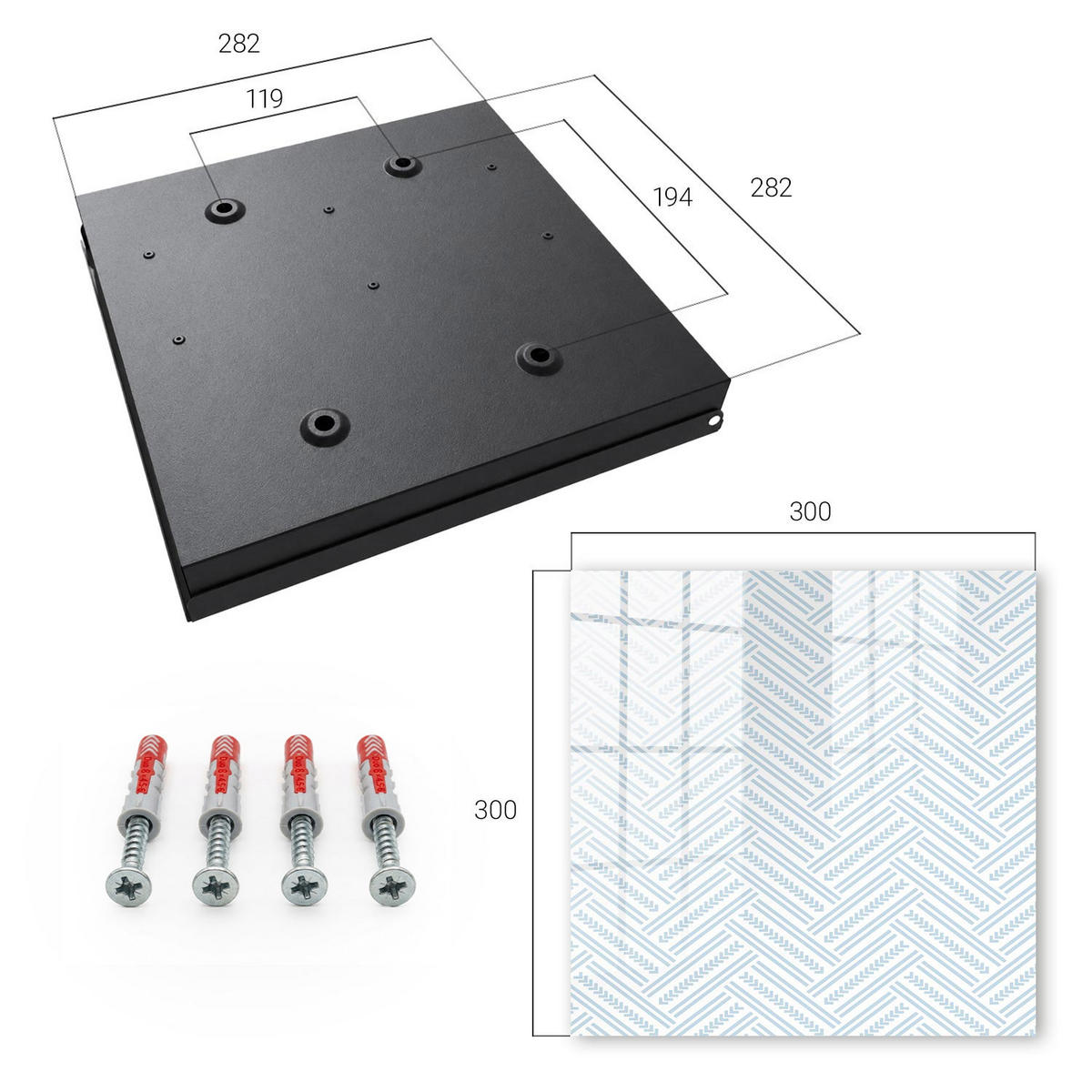SCHLÜSSELBOX Schwarz 30x30 cm- Türöffnung nach rechts - Dezentes Fischgrätmuster - Weiß, Metall (30/30/5cm) - TULUP