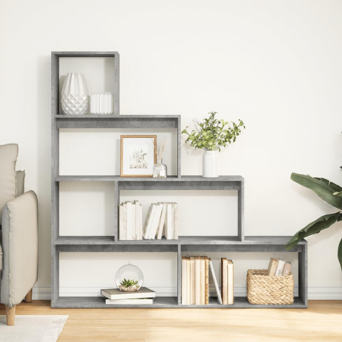 RAUMTEILER-BÜCHERREGAL 4 Etagen Betongrau 143,5/29/143,5 Cm - Grau, Holzwerkstoff (29/143.5/143.5cm) - vidaXL