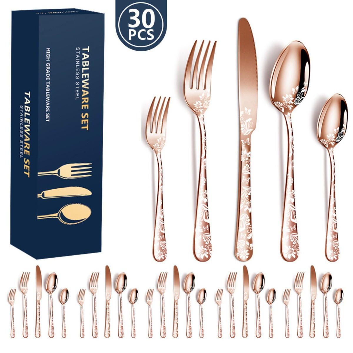 BESTECKSET 30-teilig Edelstahl - Goldfarben, Metall - Authentics