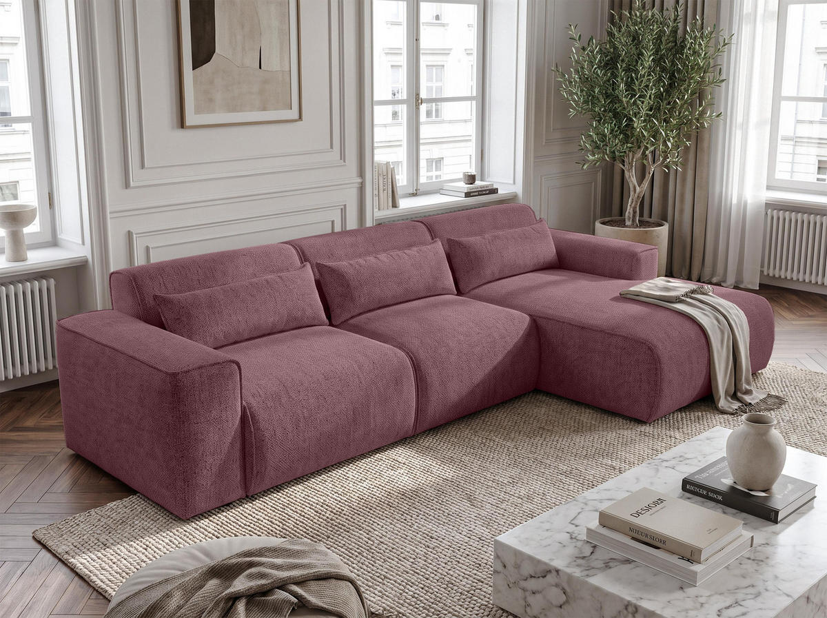 ECKSOFA L Form Ruyam Altrosa 310/165/78 cm – Schlaffunktion Rechts - Dunkelgrau/Schwarz, Kunststoff/Textil (310/170cm) - AX Living