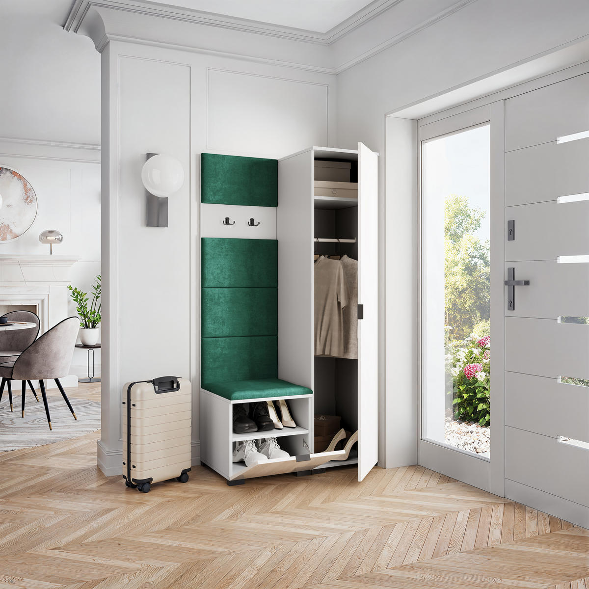 GARDEROBENSCHRANK LORI 95/181/51 cm Modern Garderobe-Set Weiß - Weiß/Grün, Holzwerkstoff (95/181/51cm) - MASSENO