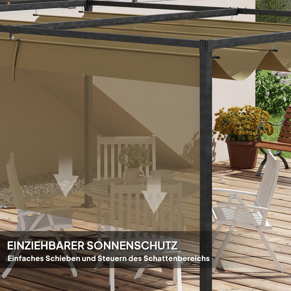 PERGOLA, Robuster Sonnenschutz für Garten, Balkon, Terrasse, aus Metall und Kunststoff, UV- und wasserabweisend, Khaki - Gelb, Metall (400/222/300cm)