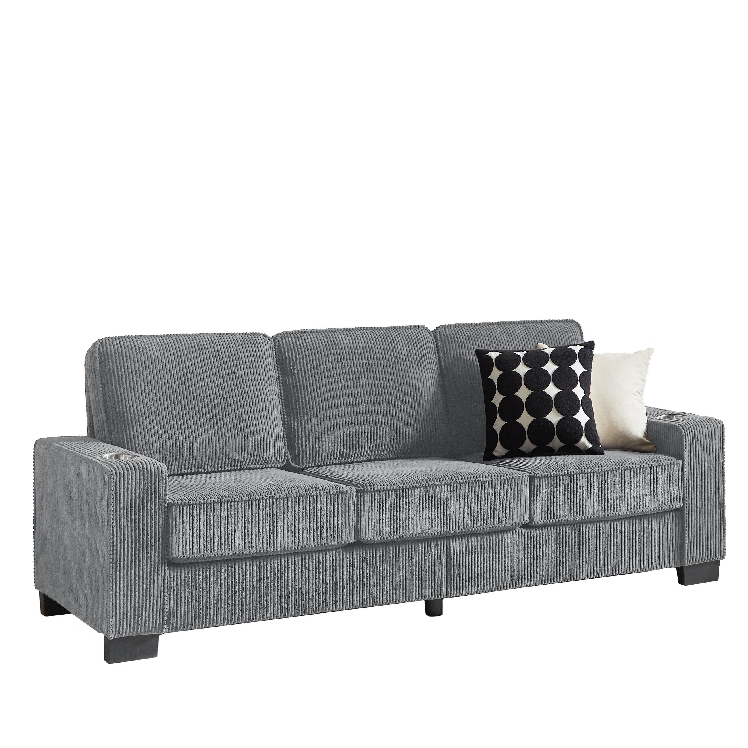 3-SITZER-SOFA DE-35029 mit Getränkehaltern Grau - Grau, Textil (72/86/206cm) - ComfortXL