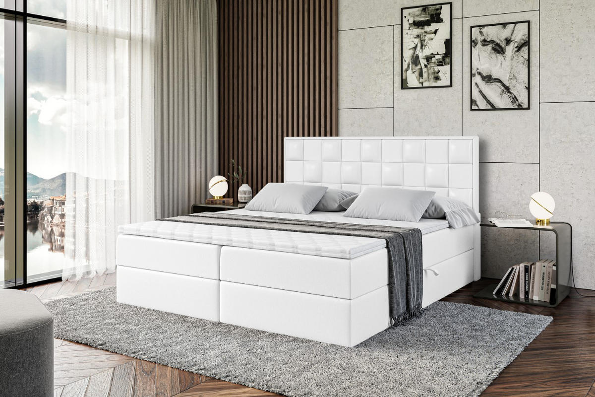 BOXBETT mit H4-Matratze und Lattenrost- ZAFIRA-BZ - 160x200 - Weiß Kunstleder - Weiß, Holzwerkstoff (160/200cm) - ALTDECOR