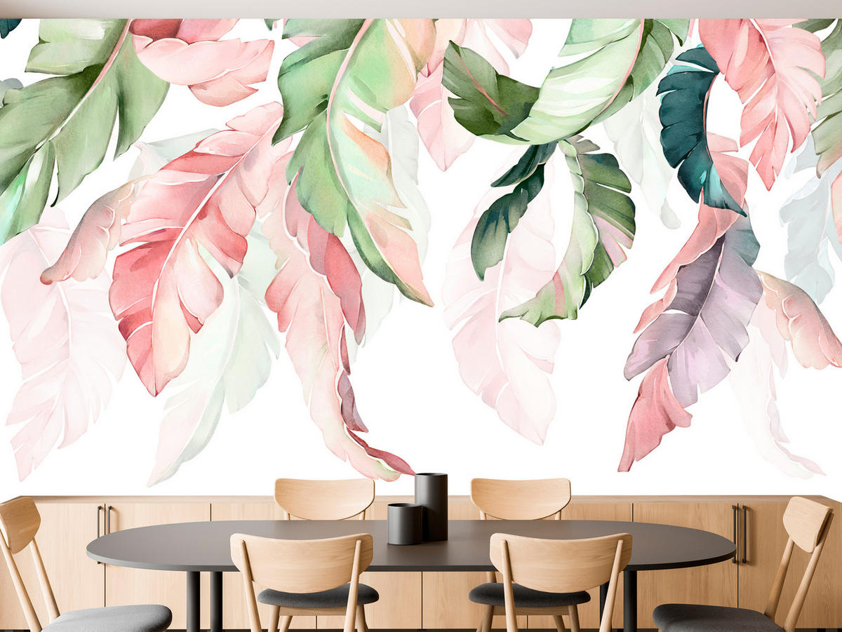 FOTOTAPETE für Esszimmer Bunte Bananenblätter Pflanzen Natur 500x350 - Violett/Rosa, Papier (500/350cm) - Muralo