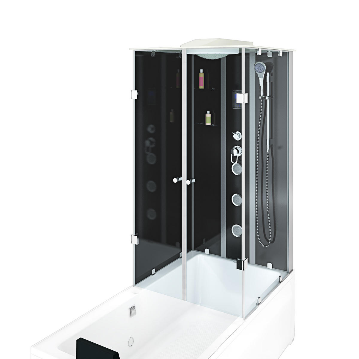 DUSCHE Wanne Kombination K05-L31 180x90 - Schwarz, Glas/Kunststoff (90/225/180cm) - AcquaVapore by Sandra Jentho