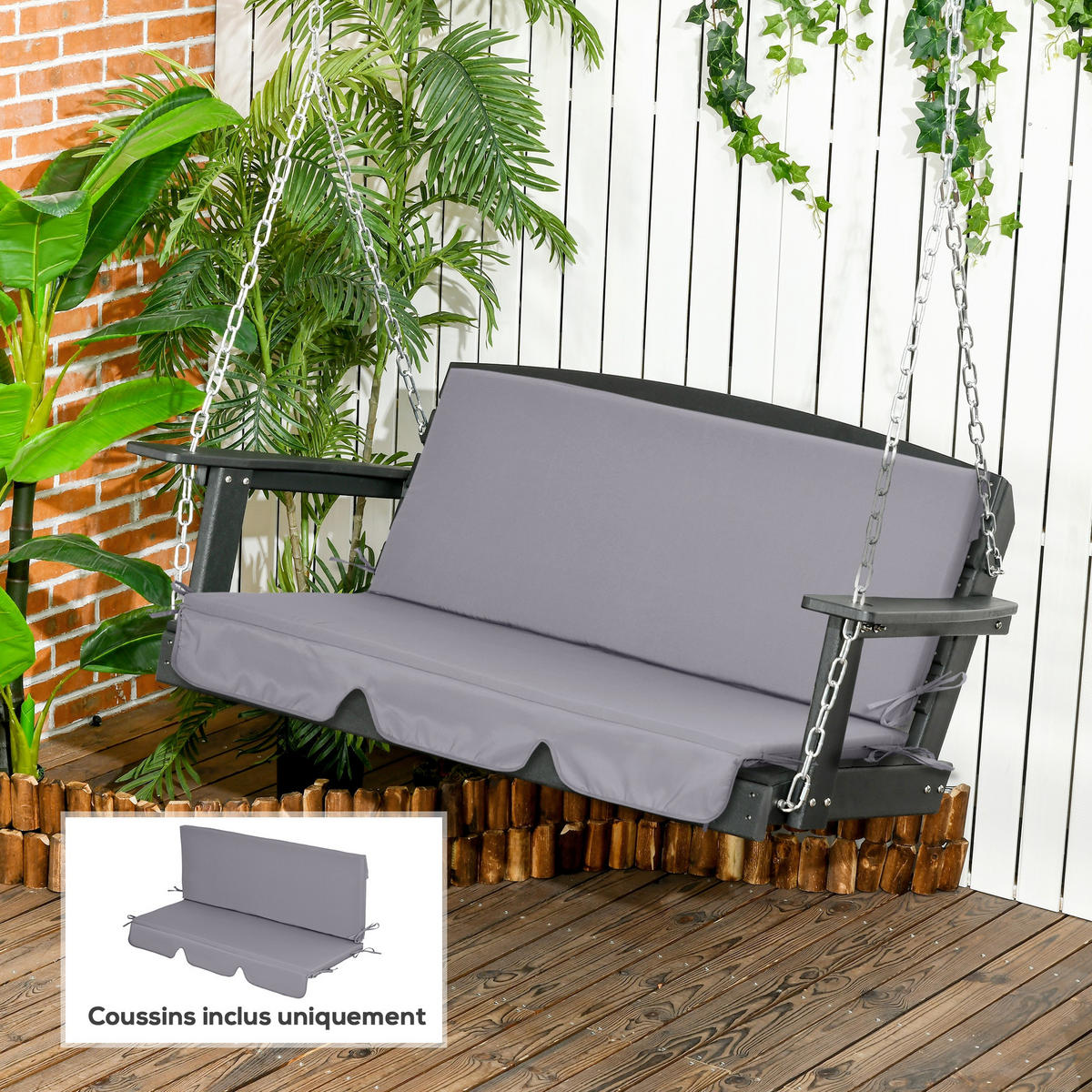 SCHAUKELKISSEN DE-17720 3-Sitzer mit Befestigungsbändern Dunkelgrau - Dunkelgrau, Textil (130/45/5cm) - ComfortXL