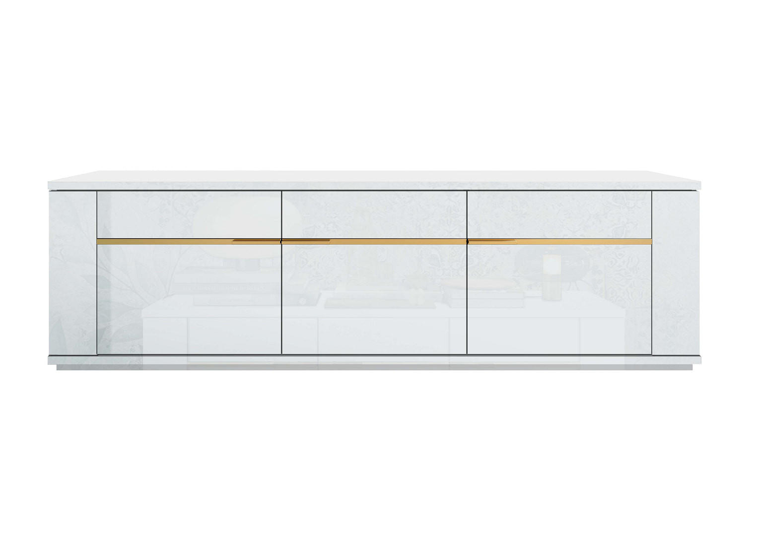 LOWBOARD PEGASO 205 cm in Weiß/Gold - Weiß Hochglanz/Goldfarben, Holzwerkstoff/Metall (205/60/49cm) - Interdesign24