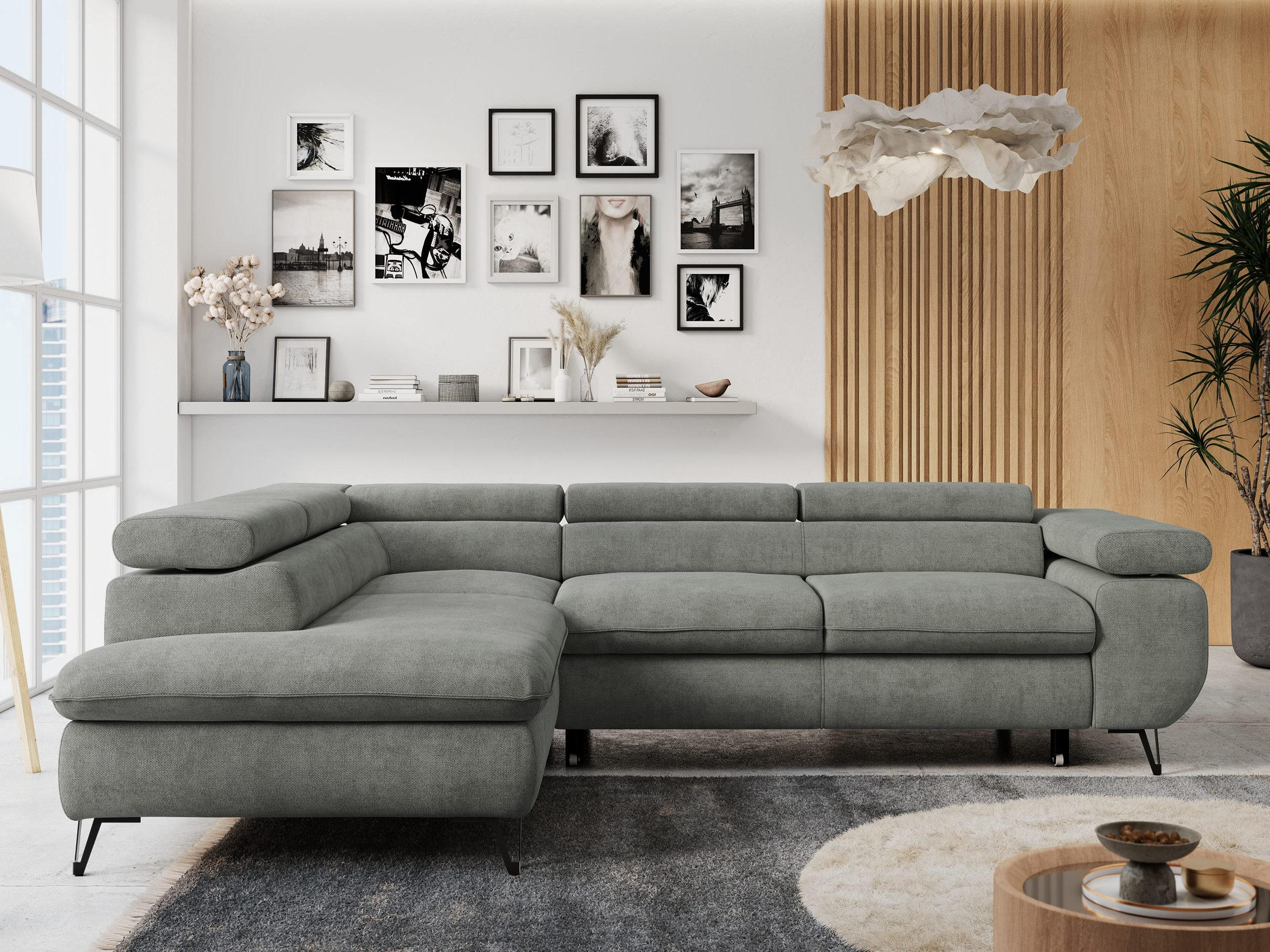 ECKSOFA PETER L Grau Struktur - Links Seite - Schwarz/Grau, Textil/Metall (208/273cm) - MKS