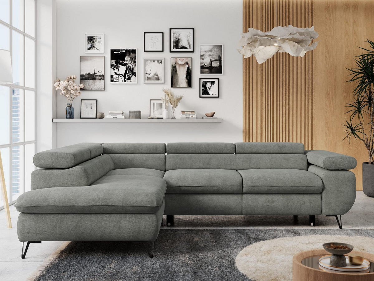 ECKSOFA PETER L Grau Struktur - Links Seite - Schwarz/Grau, Textil/Metall (208/273cm) - MKS