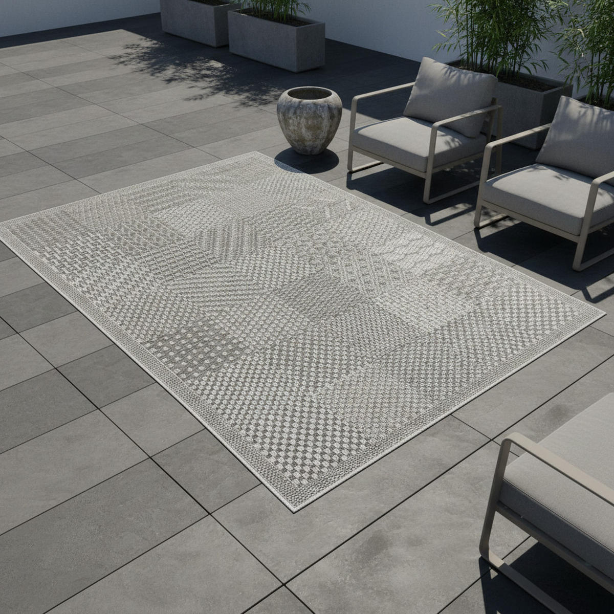 TEPPICH In-/Outdoor Flachgewebe Karomuster Polypropylen Küche Grau Rechteckig 120x170 - Grau, Textil (120/170cm) - KADIMA DESIGN