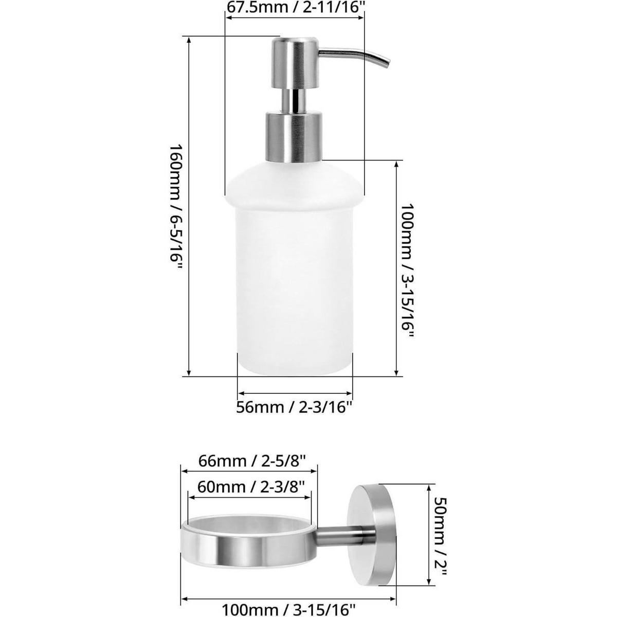 SEIFENSPENDER zur Wandmontage Satiniertes Glas Edelstahl 304 Silber 200 ml - Hellgrün, Metall (6.7/10/16cm)