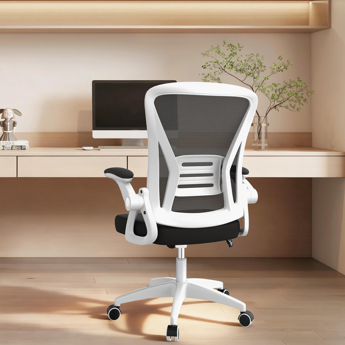 BÜROSTUHL Schwarz-Weiß ergonomisch mit S-förmiger Rückenlehne - Weiß, Metall (23/52/62cm) - Rattrix