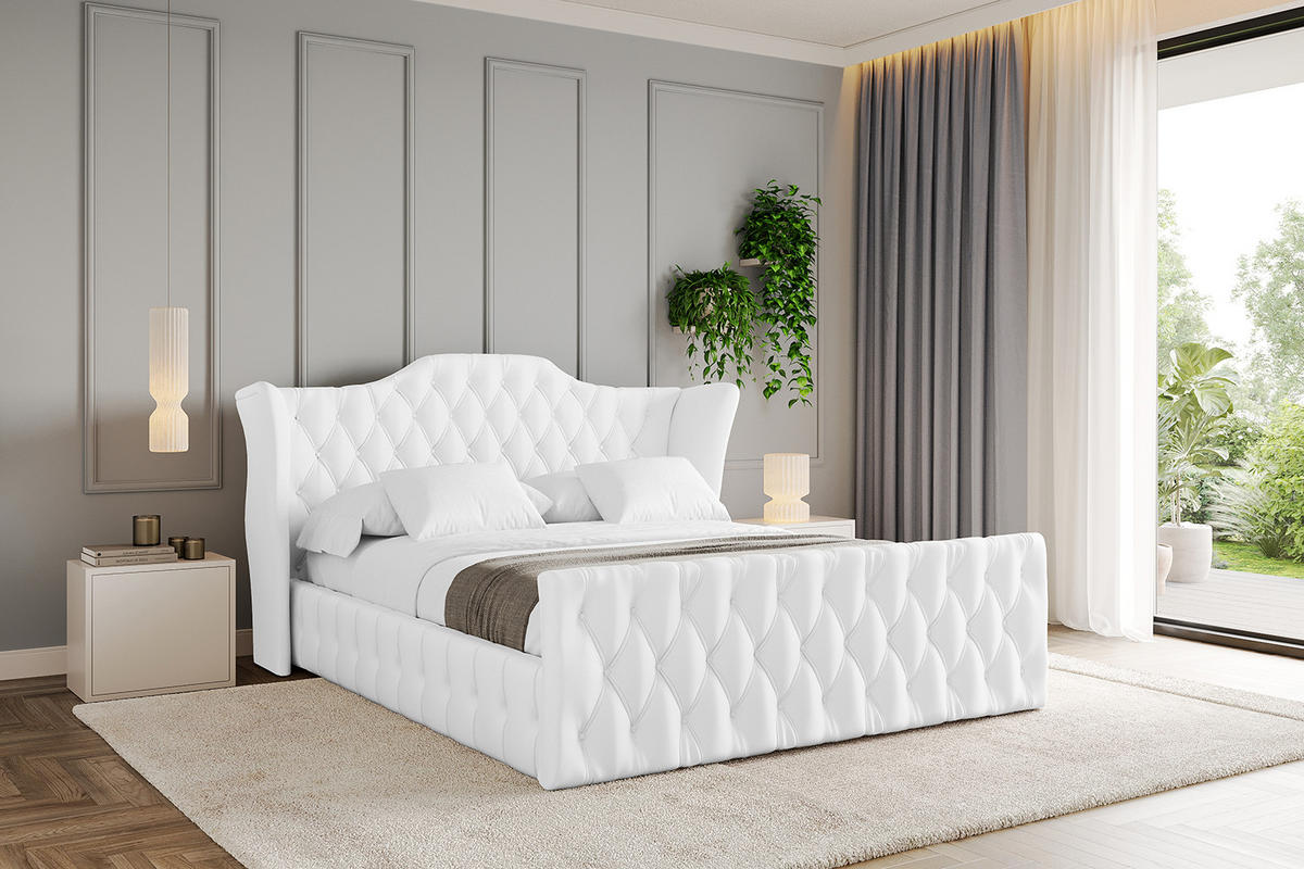 POLSTERBETT mit Bettkasten, Fußteil und Lattenrost, Boxbett ohne Matratze - MODY-Z 160x200 Weiß Kunstleder - Weiß Hochglanz, Holzwerkstoff/Textil (160/200cm) - ALTDECOR