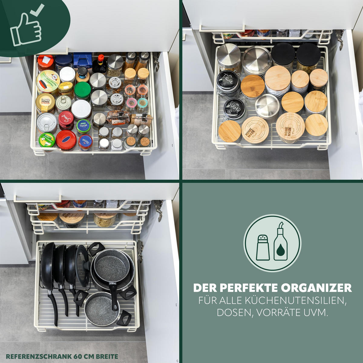 TELESKOPSCHUBLADE 40 cm mit Einlegeboden, cremeweiß - Creme, Metall (37/14/44cm) - bremermann