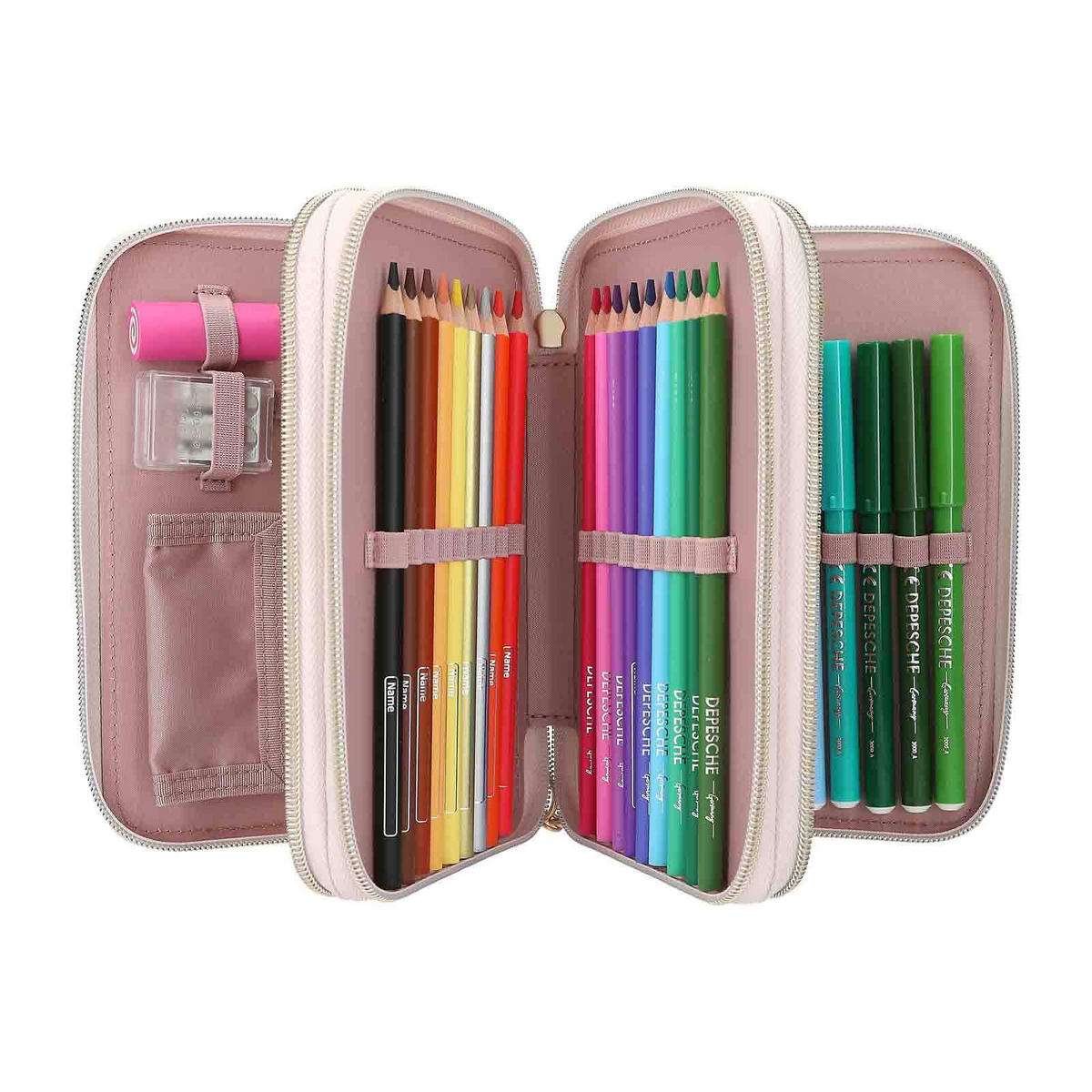 3-FACH FEDERTASCHE SUMMER FEELING INKL. STIFTE TOPModel violett 7,5 x 13 x 20 cm - Violett, Kunststoff (13/20/7.5cm) - Depesche Germany