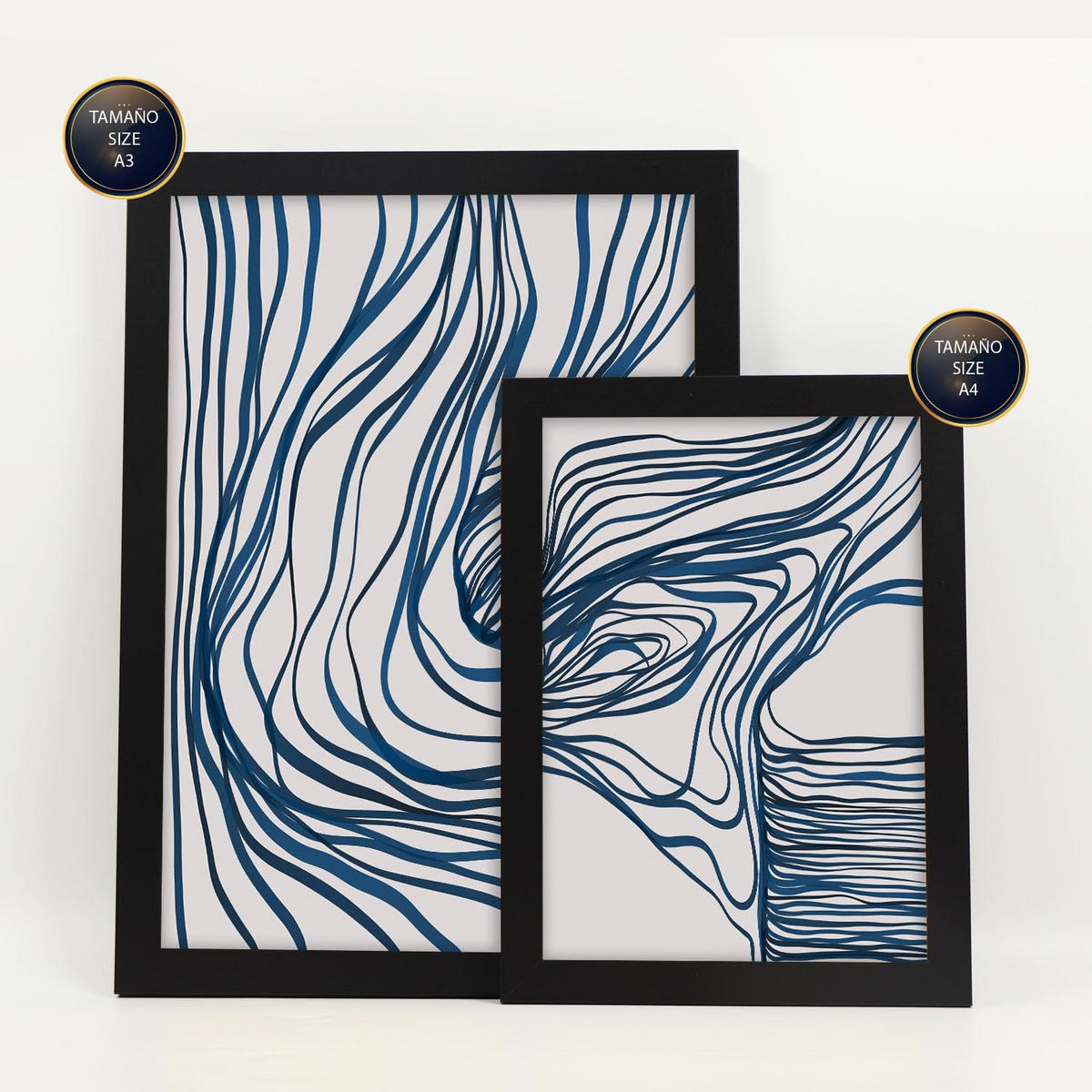 POSTER Set Mit 6 Bezaubernde Schnur In Form Abstracts Ästhetische Dekorative Gemälde Für Ihr Wohnzimmer Schlafzimmer Zuhause A3 & A4 Schwarzer Rahmen - Schwarz, Papier (29/3cm) - Nacnic